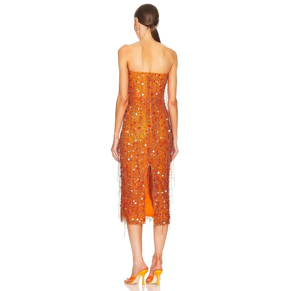 H:ours Sequin Embellishments Jimena Midi Dress Orange Women's Size Small NWT - Picture 3 of 13
